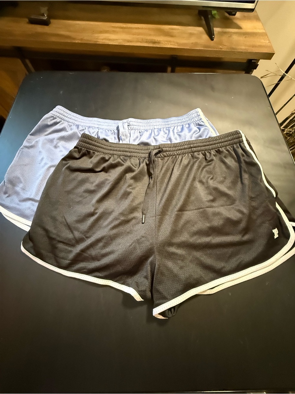 Pair of Victoria's Secret PINK Mesh Tech Gym Shorts Black and Blue Size XXL